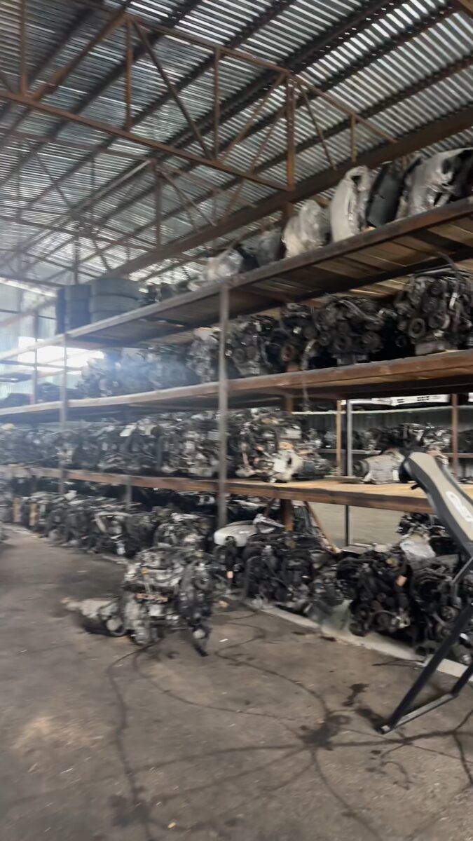 Used automotive parts stored in a warehouse